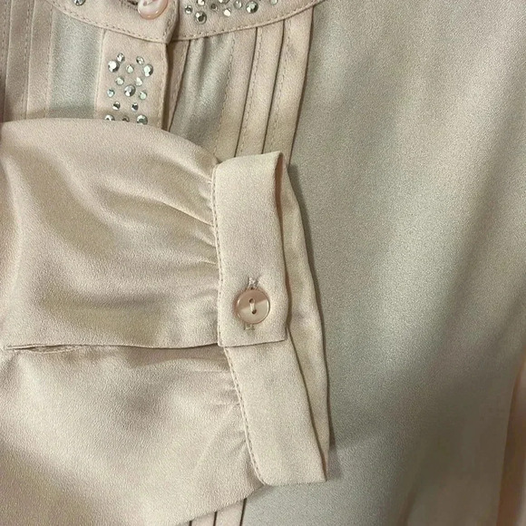 Fair Lady Women’s 14 Light Pink Embellished Pleated Button Up Long Sleeve Blouse - Picture 9 of 9